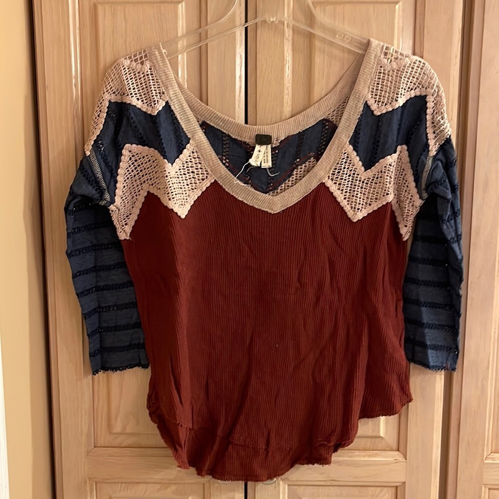 Free People crochet color block baseball tee